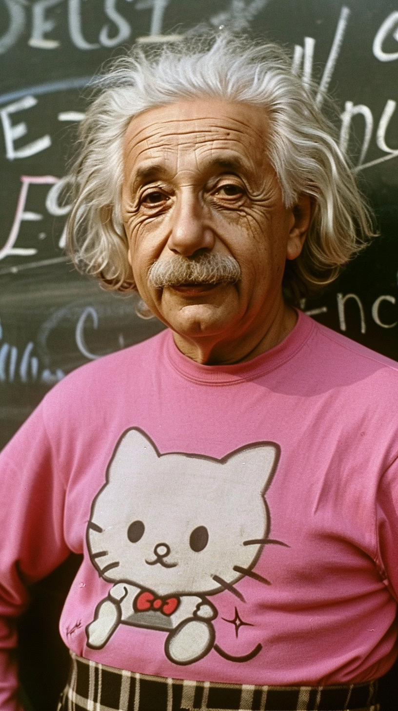 Albert Einstein with Pink Hello Kitty Tshirt and Kilts