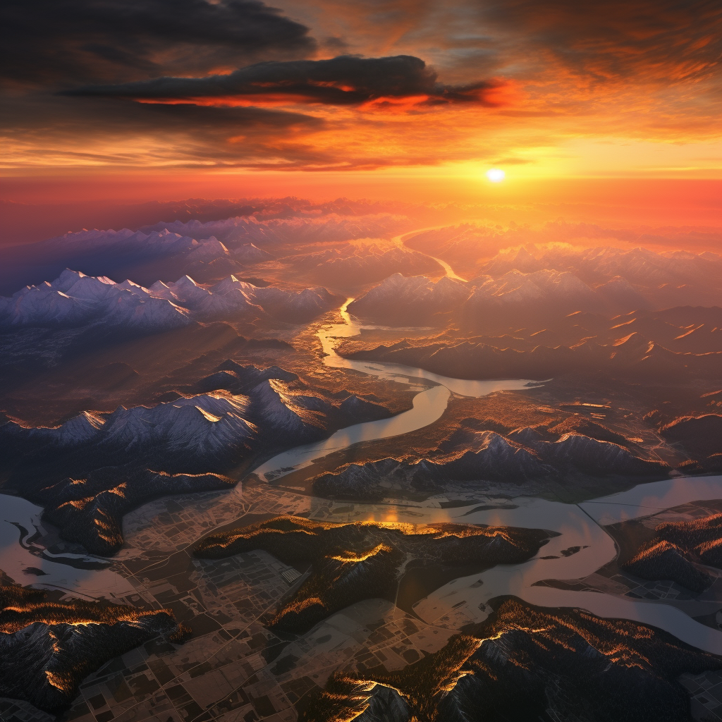 Aerial view of breathtaking sunset over Alberta, Canada