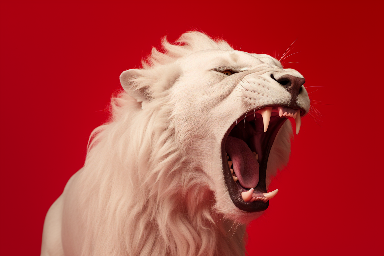 Albino Lion Roaring with Cinematic Lighting