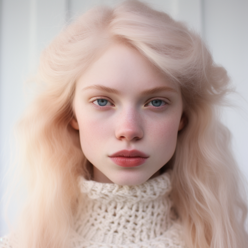 Albino young woman with pale blonde hair