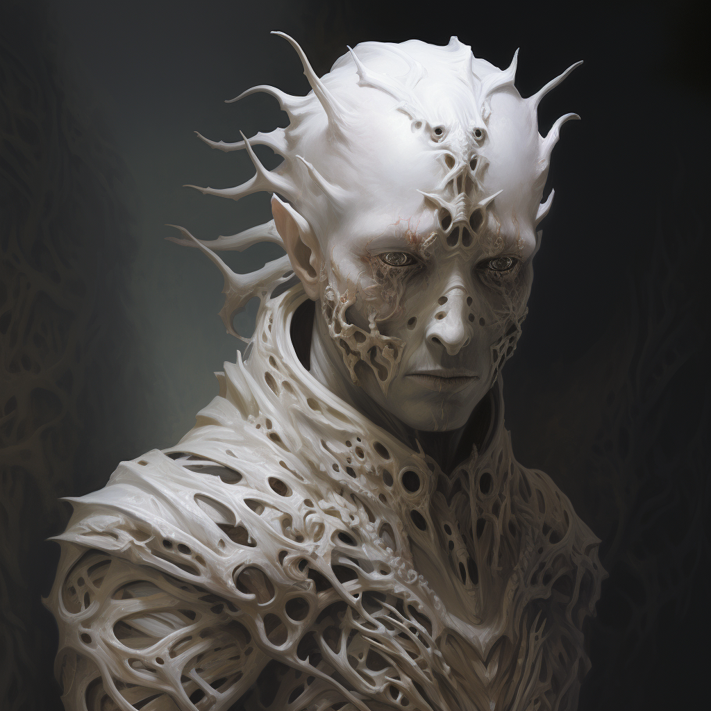 Albino fantasy race with spiraling bones mask