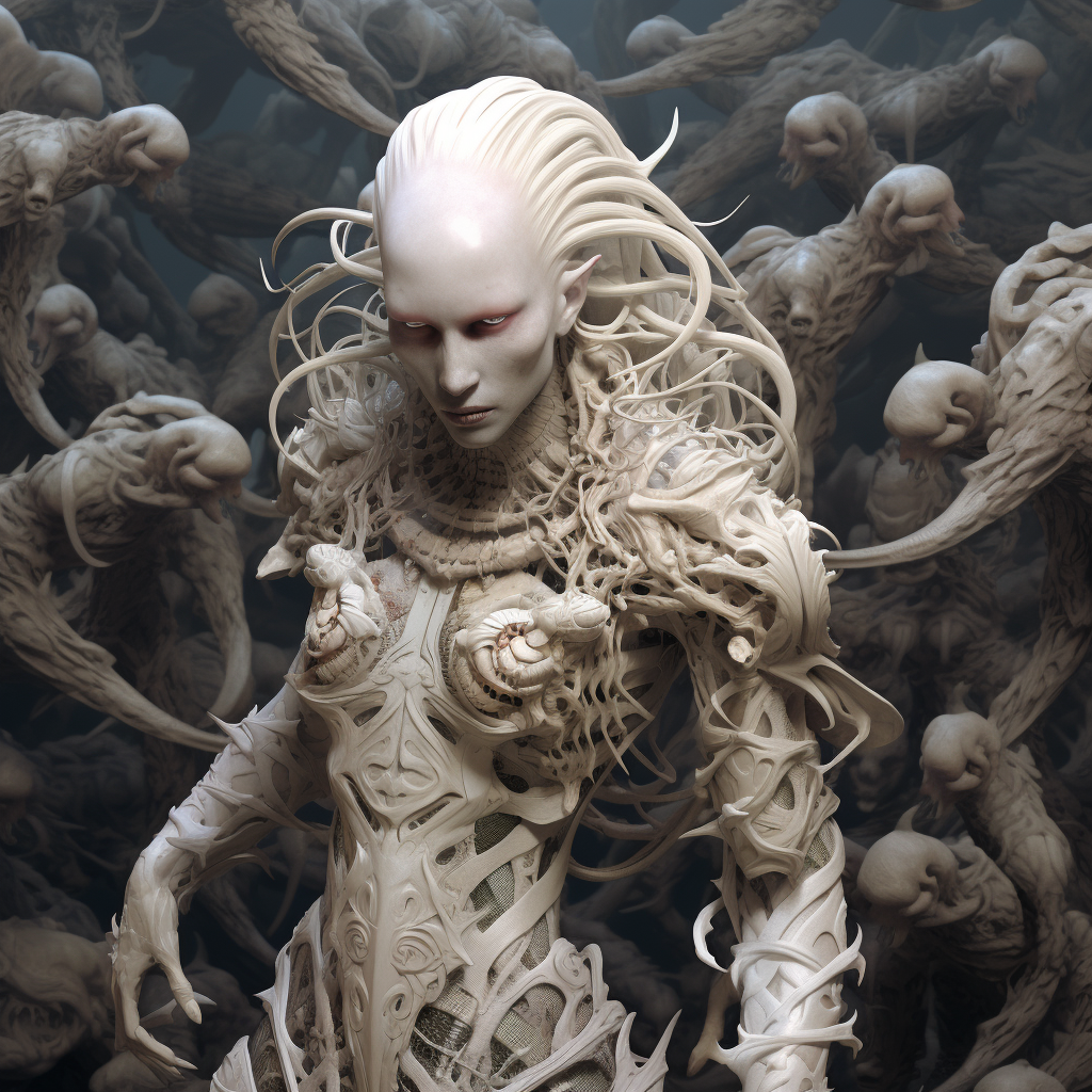 Albino fantasy race with spiraling bone armor