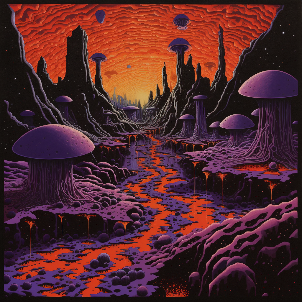 Purple and orange Space Invaders album cover