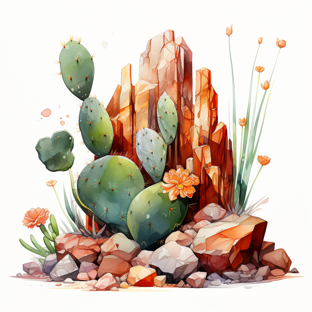 Minimalist Alcohol Ink Desert Rocks and Plants