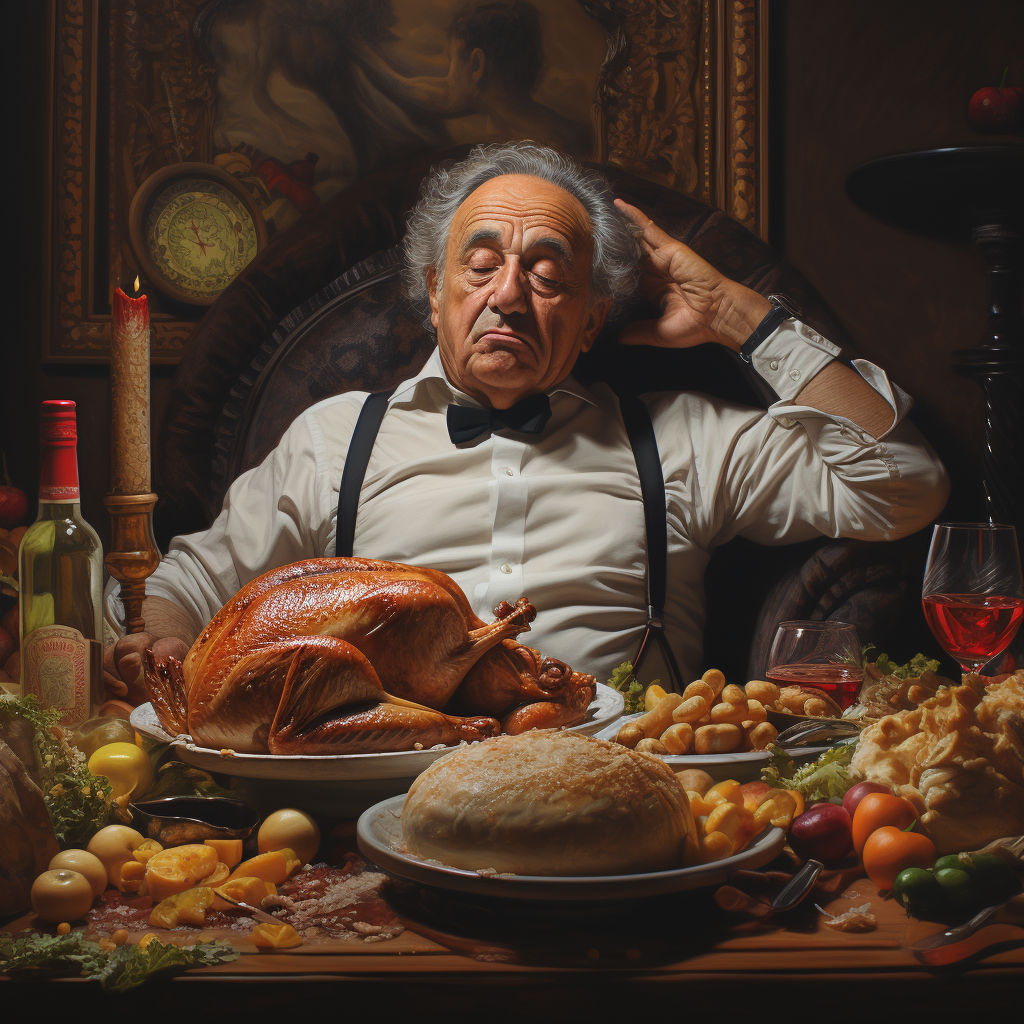 Alcoholic grandfather enjoying Thanksgiving meal