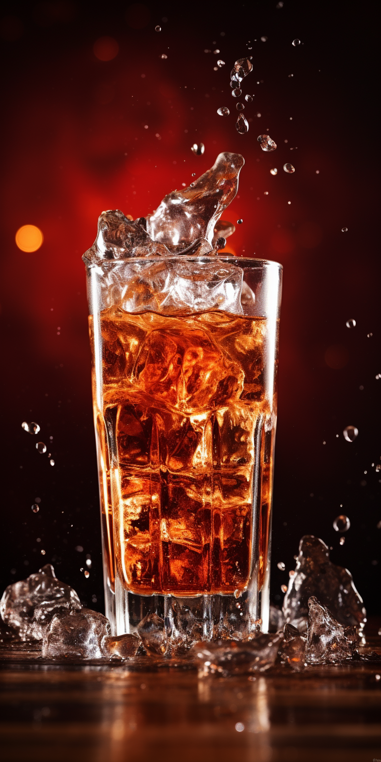 Refreshing alcoholic splash on red background