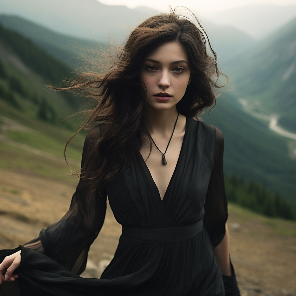 Young woman posing in velvet and chiffon slip dress