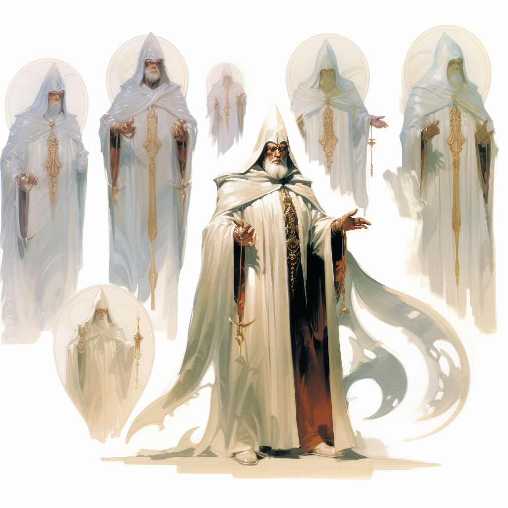 Powerful mage gods in white cape, helm of jasper and ivory