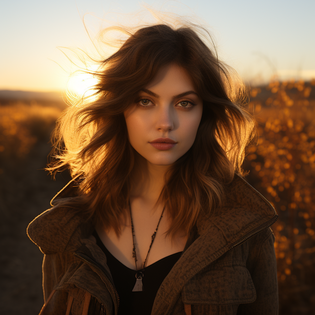 Alexandra Daddario with sparkling blue eyes walking in nature