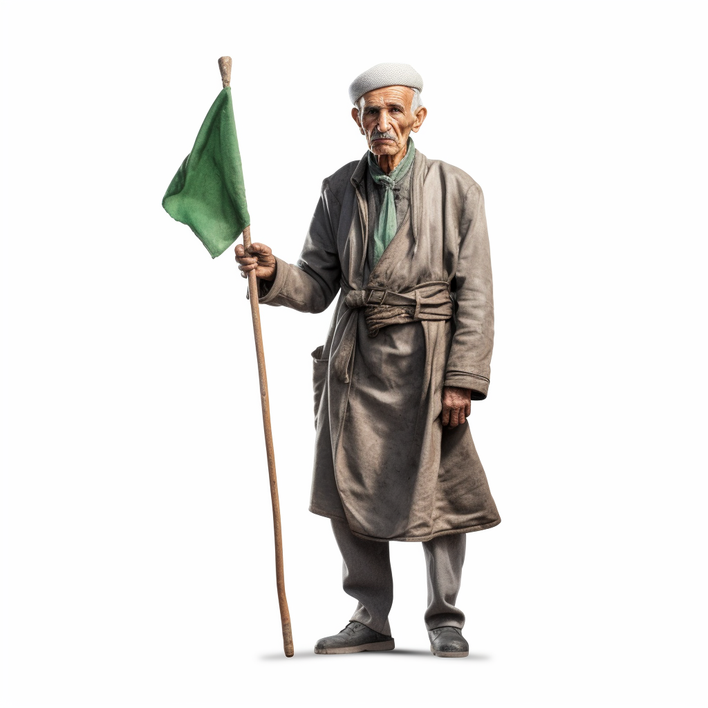 Old soldier holding Algerian flag