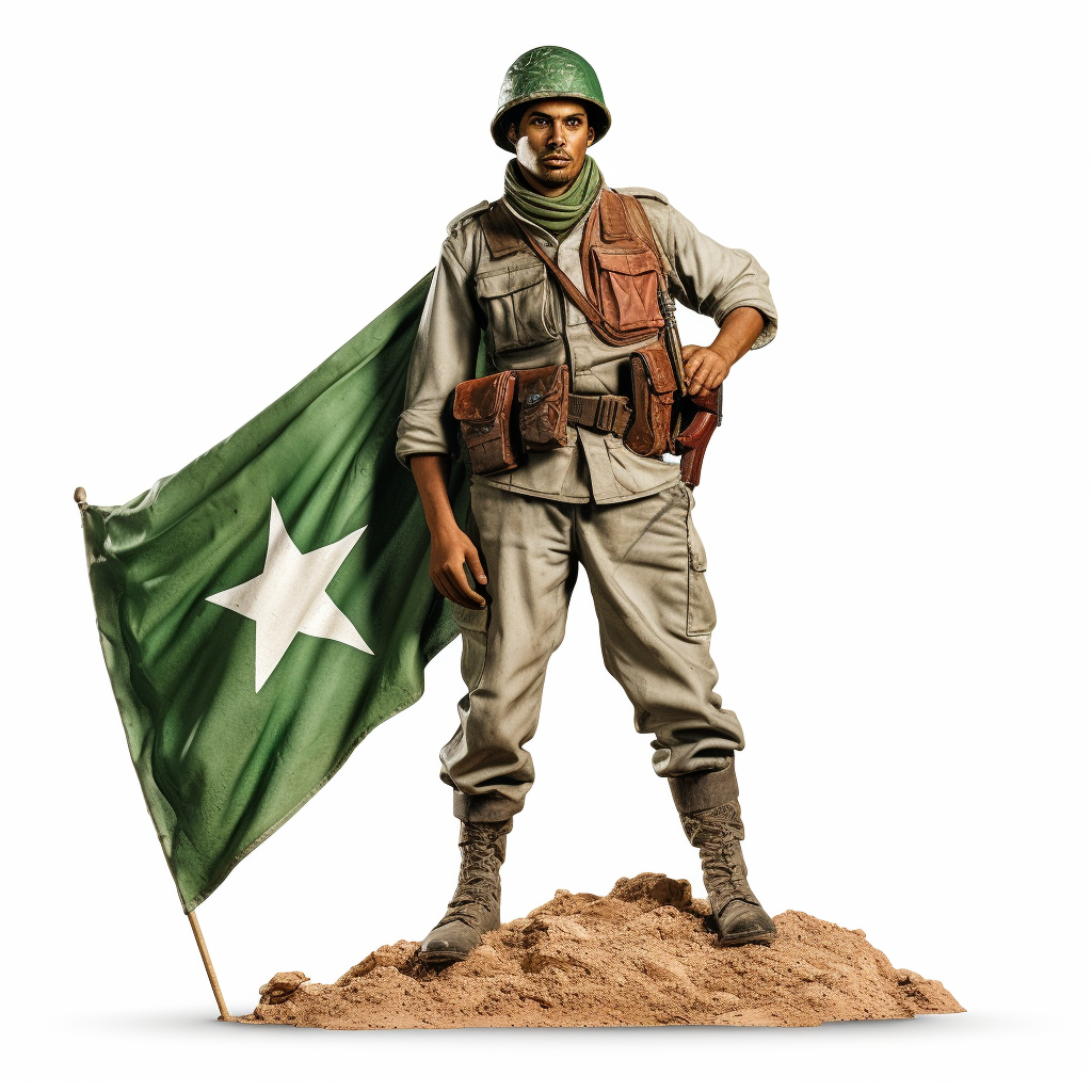 Soldier holding Algerian flag with pride