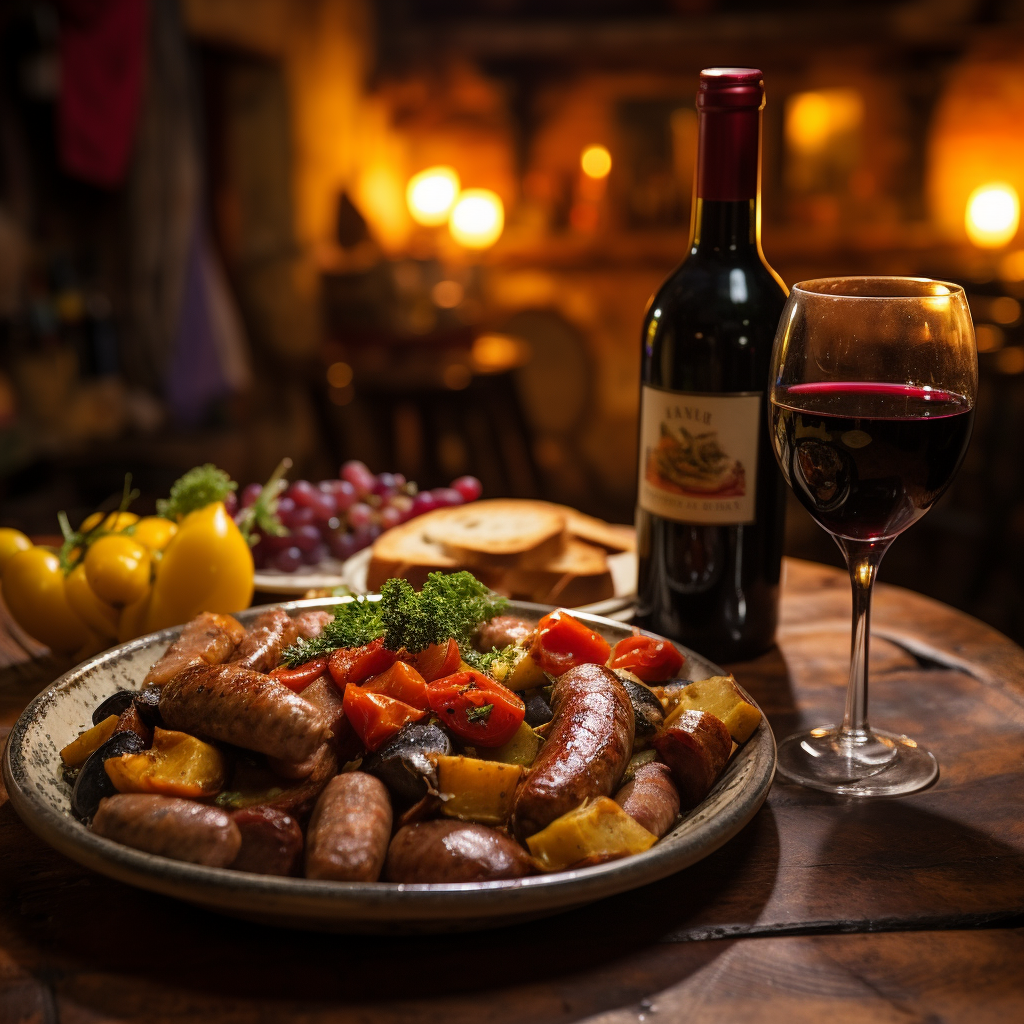 Smoked Sausage Close-Up in Cozy Tavern Bragança Setting