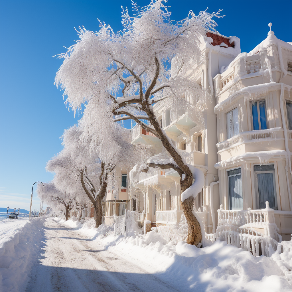 Snow-covered Alicante beach real estate