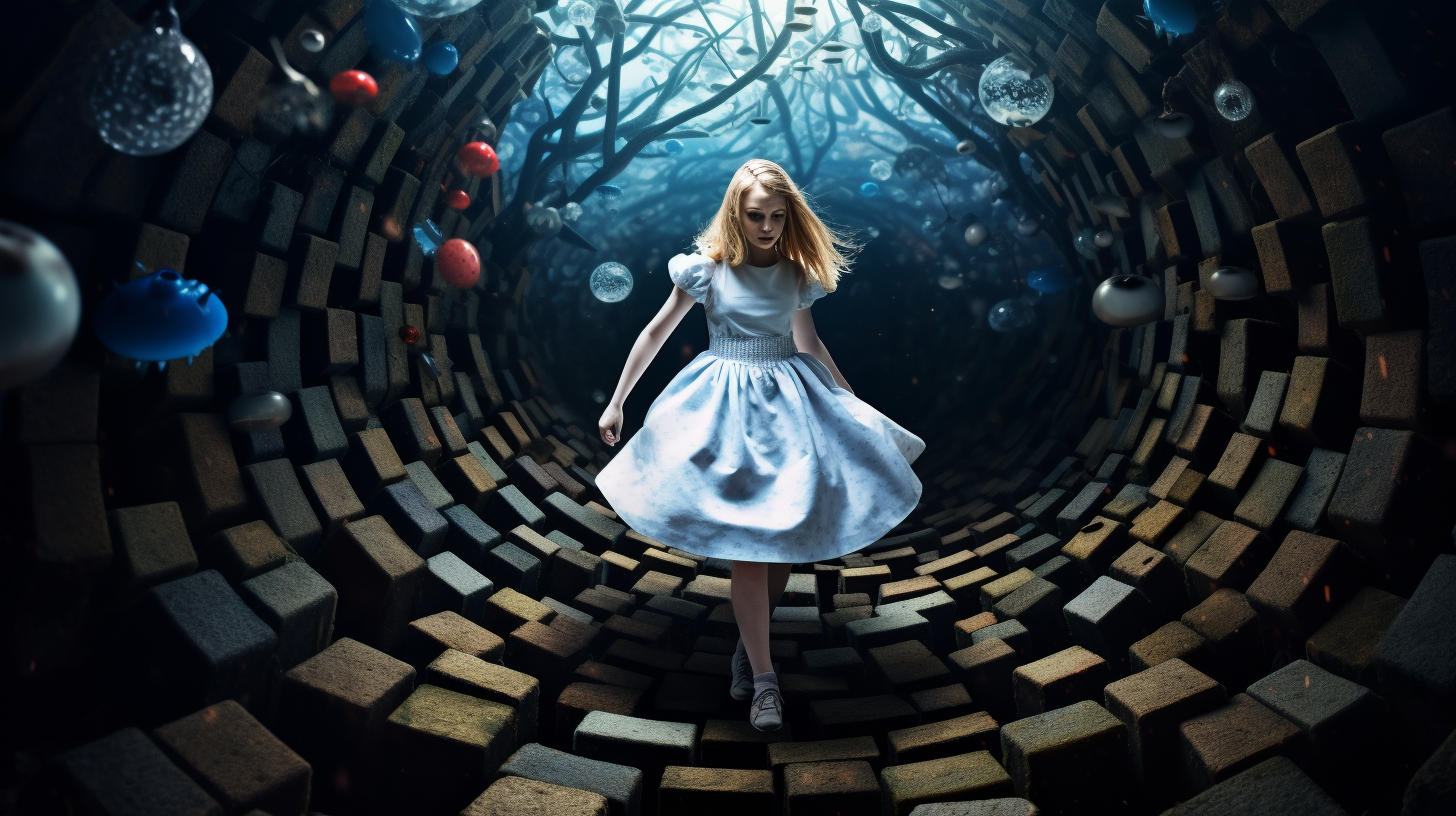 Surreal Alice Falling through Rabbit Hole