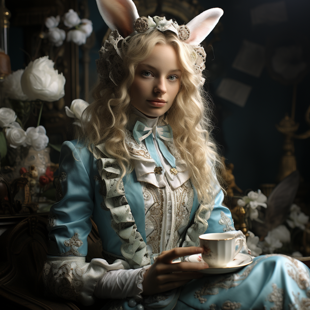 Whimsical white rabbit from Alice in Wonderland