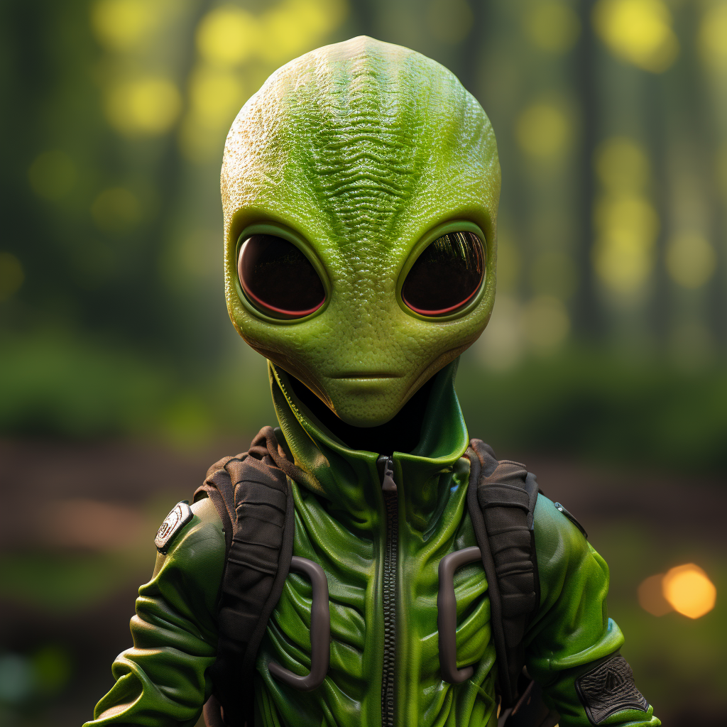 Alien with big eyes in realistic Fortnite green