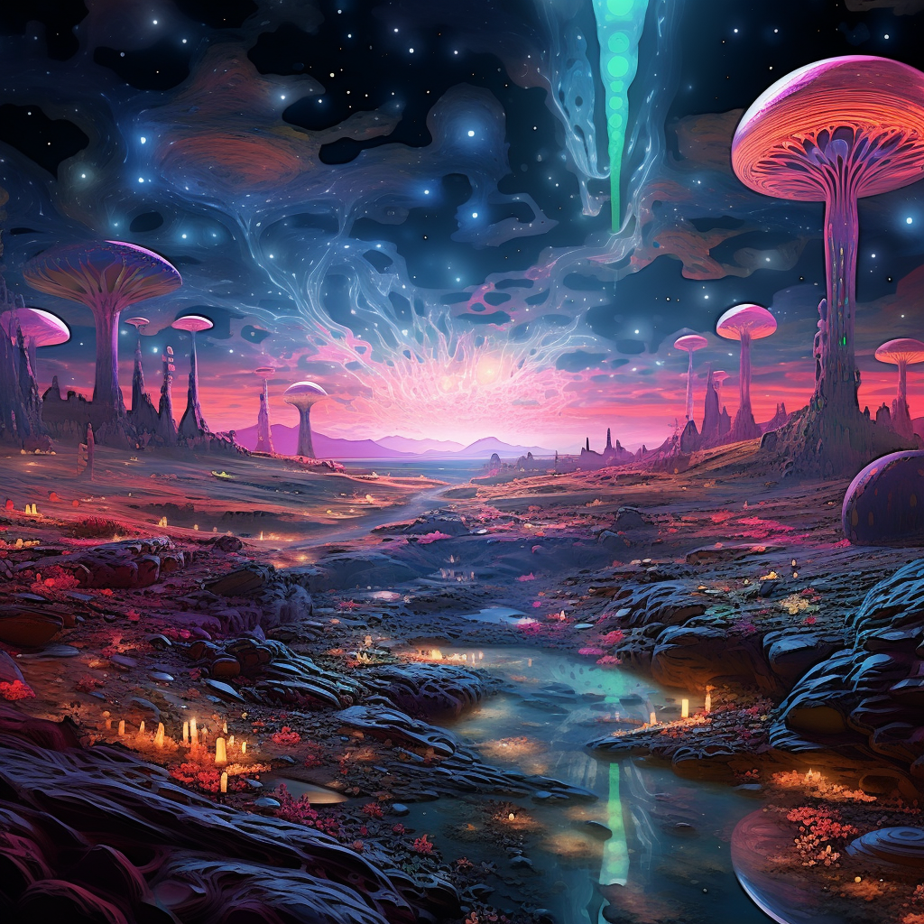 Beautiful alien landscape with electric fractals