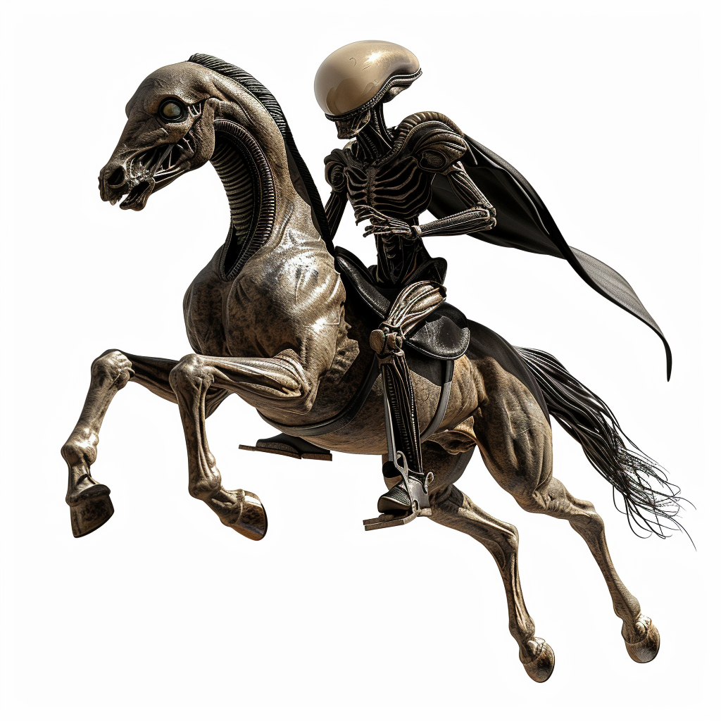 Alien riding running horse