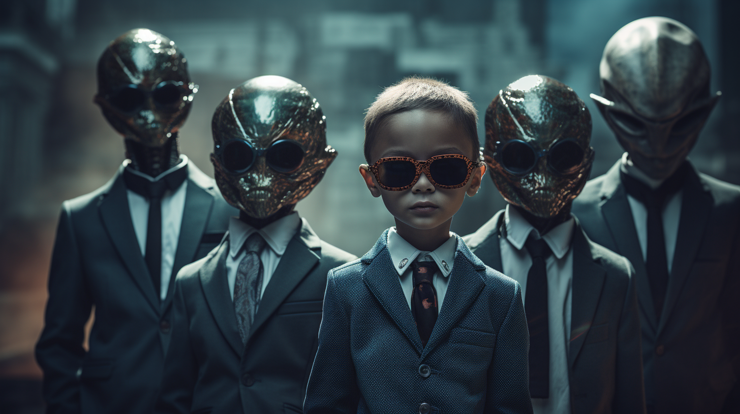 Group of Alien Kids in Cyberpunk Suits