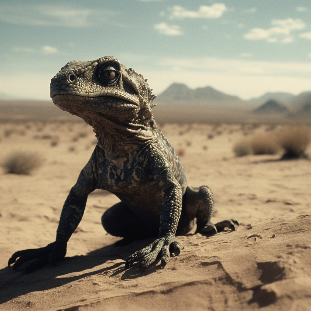 Alien lizard in desert scene