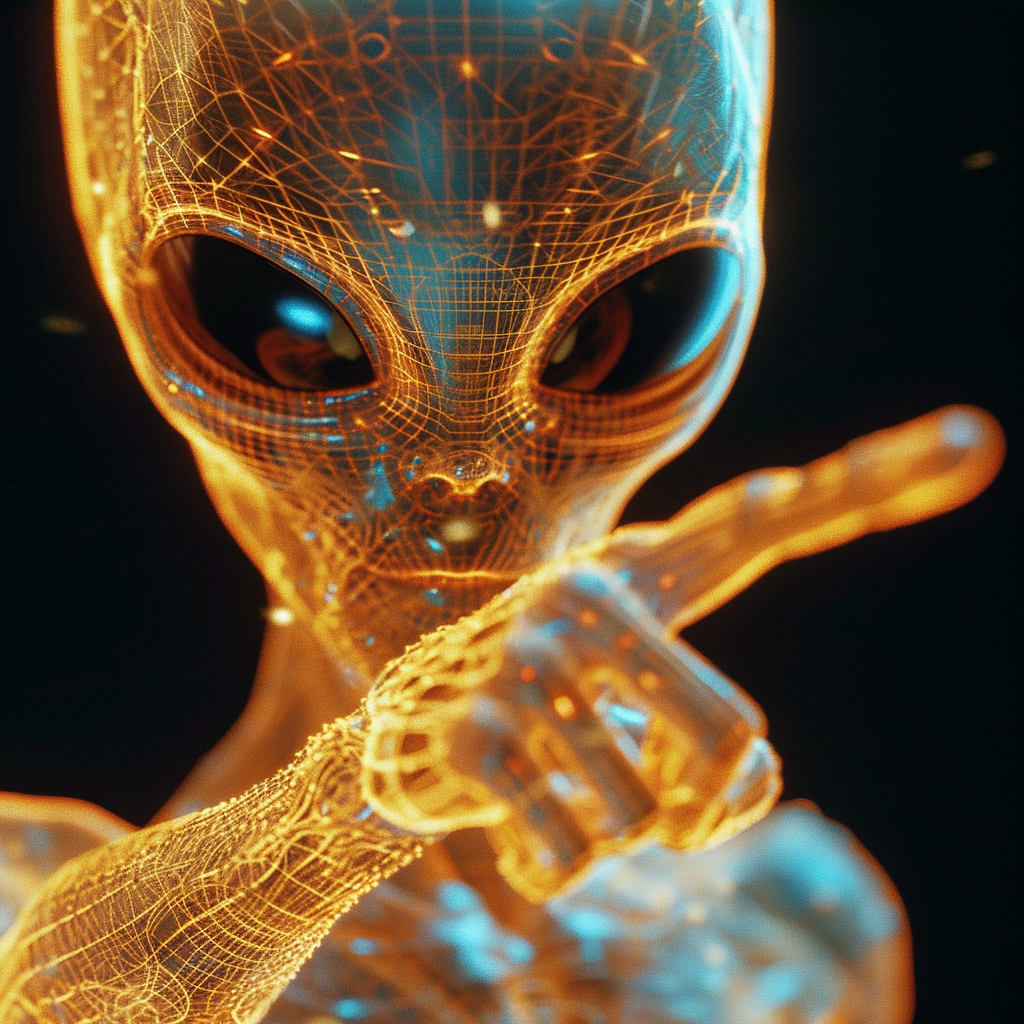 Alien pointing wireframe hologram photo