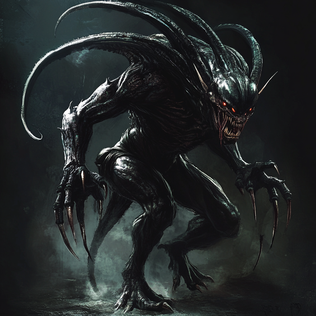 Alien Predator with Six Arms and Two Tails