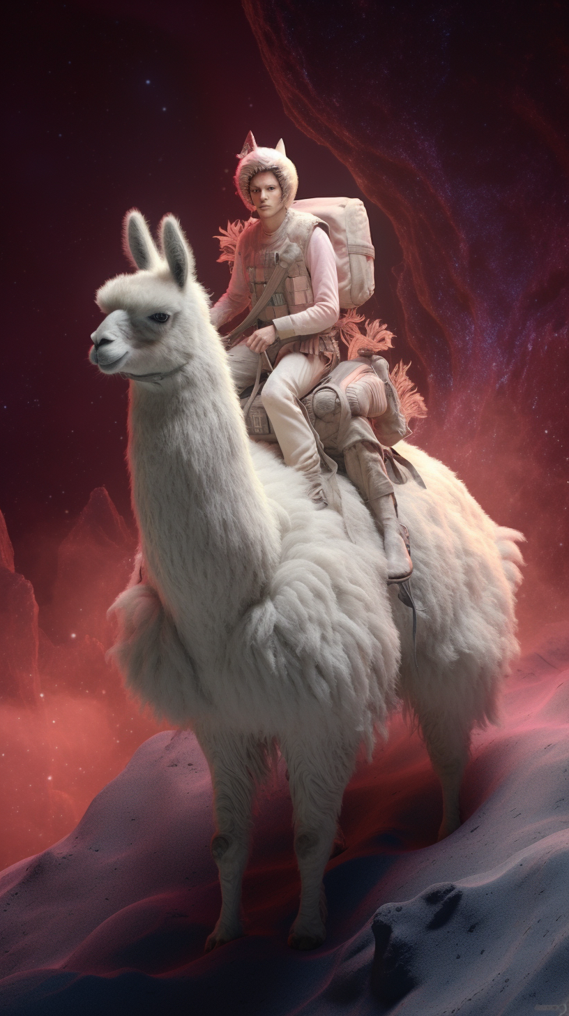 Alien riding llama in incredible scene