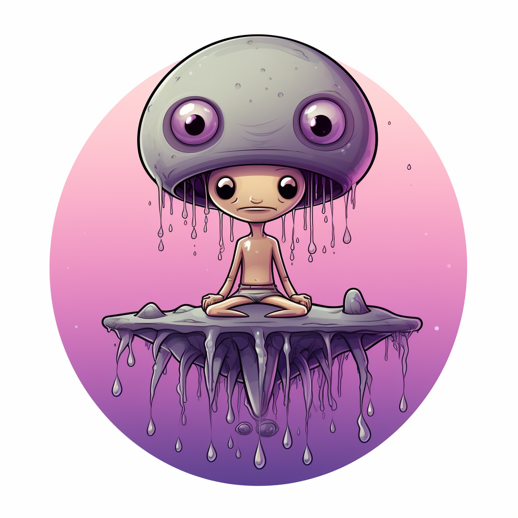 Cartoon alien riding jellyfish artwork