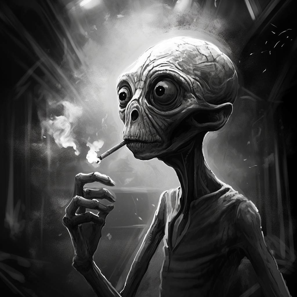 Comic-style alien smoking cigar art