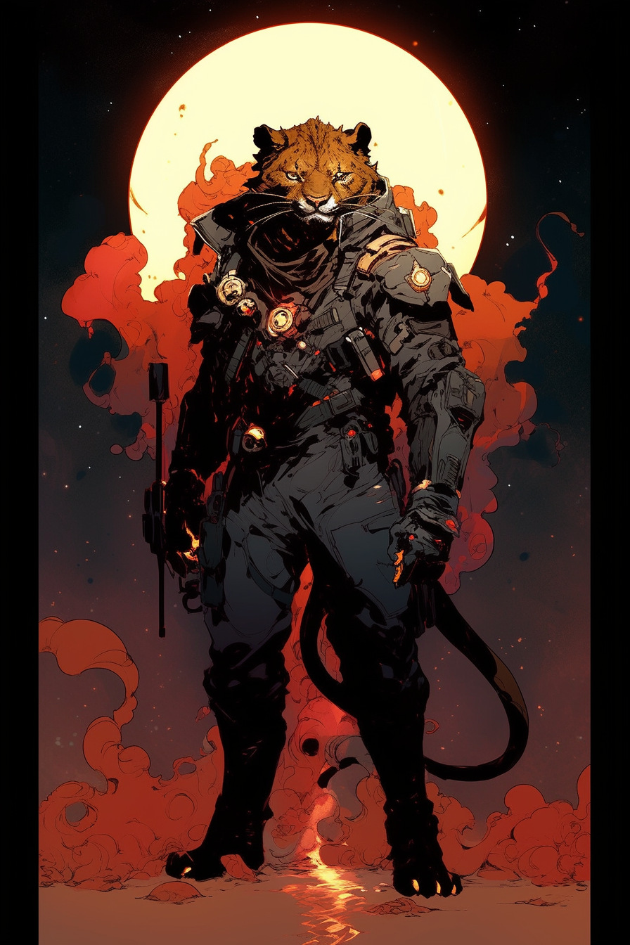 Illustration of Lion-like Alien Space Mercenary