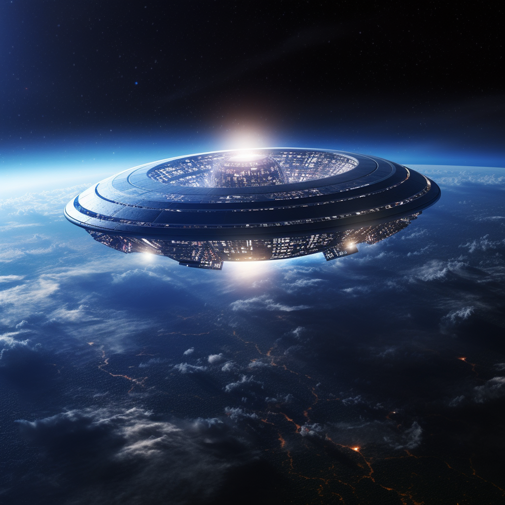 Alien spacecraft in orbit above Earth