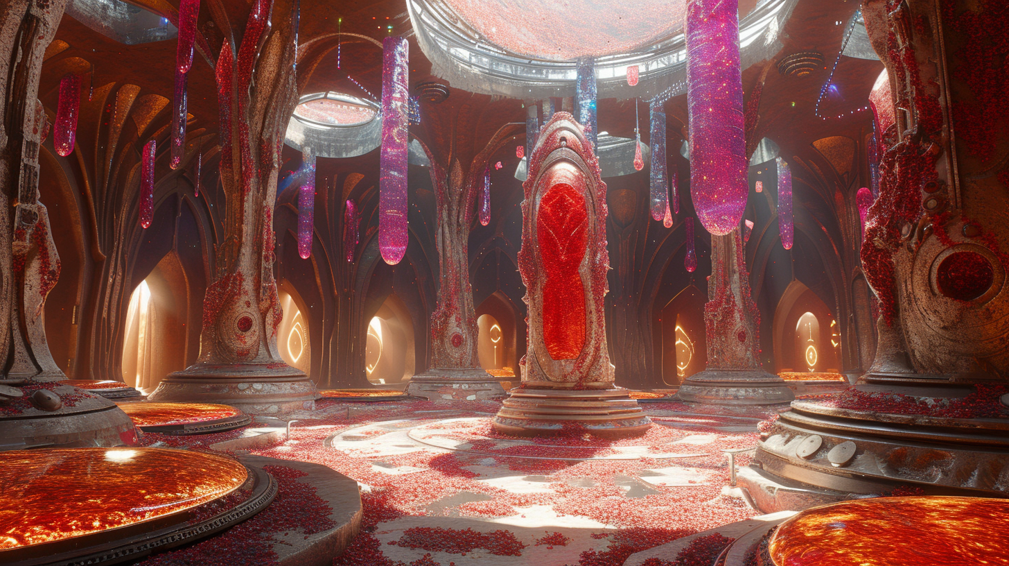 Alien Spaceship Interior Red Stone Altar