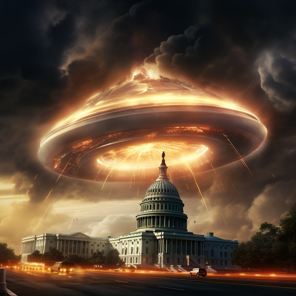 Alien spaceship destroying the Whitehouse