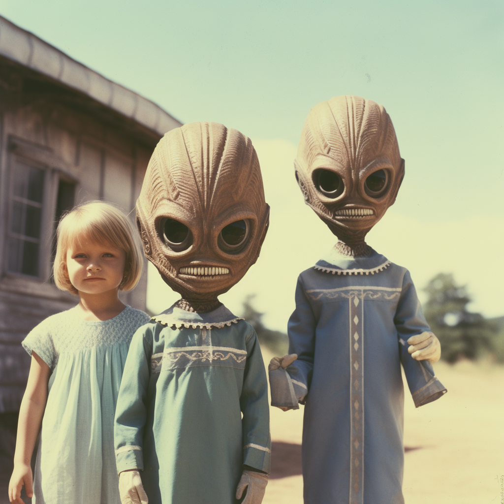 Cute aliens standing and dressed colorfully