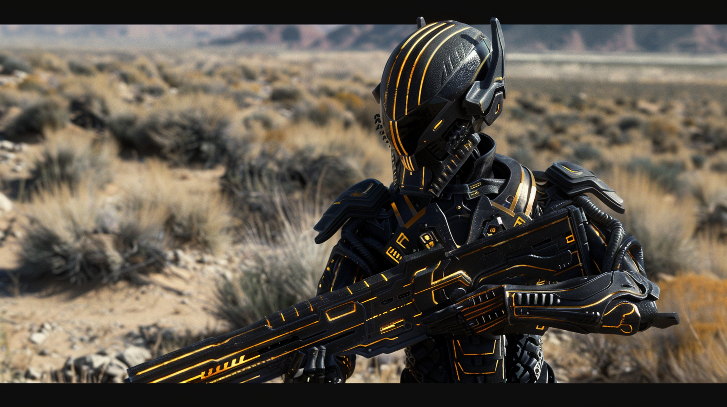 Alien super soldier in black armor