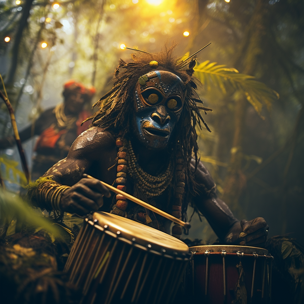 Colorful Alien Tribe Playing Konga Drums