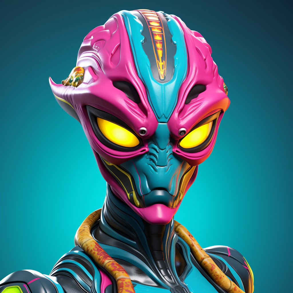 Alien woman Fortnite character in vibrant battle colors