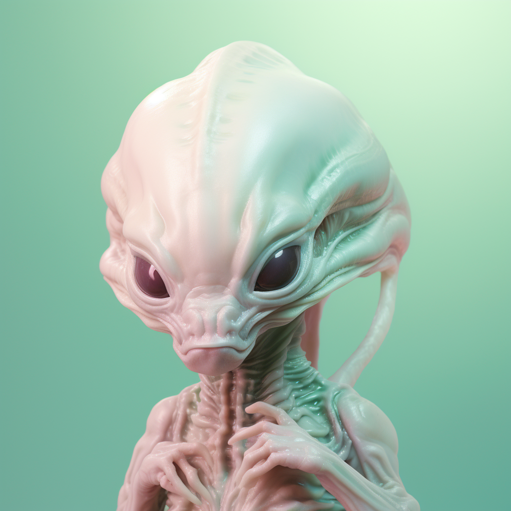 Cute alien xenomorph baby on pastel background