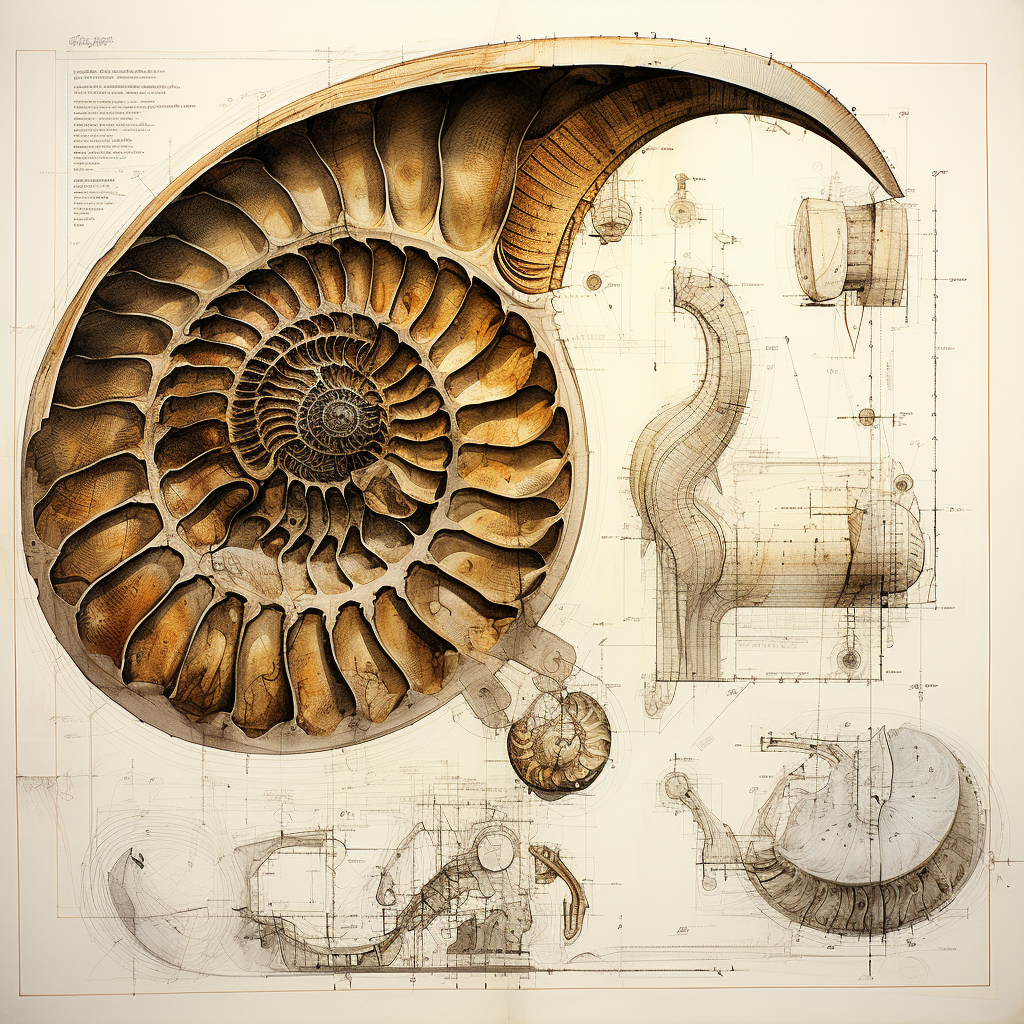 Detailed Technical Drawing of Alien Fossil