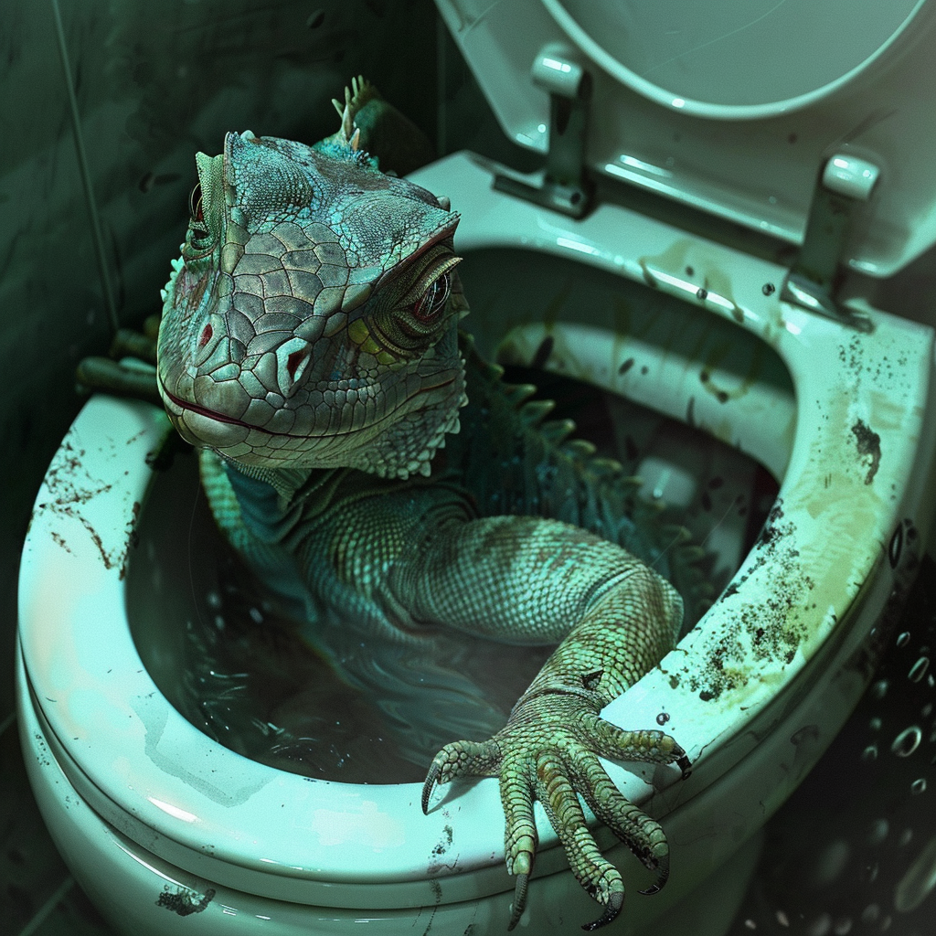 Alien lizard hiding in toilet