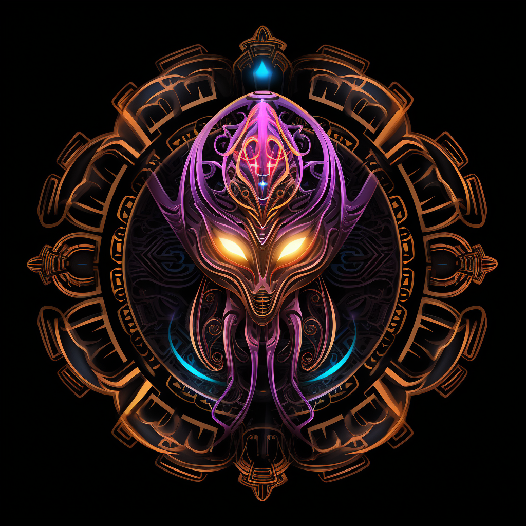 Alien logo with neon Ayahuasca elements