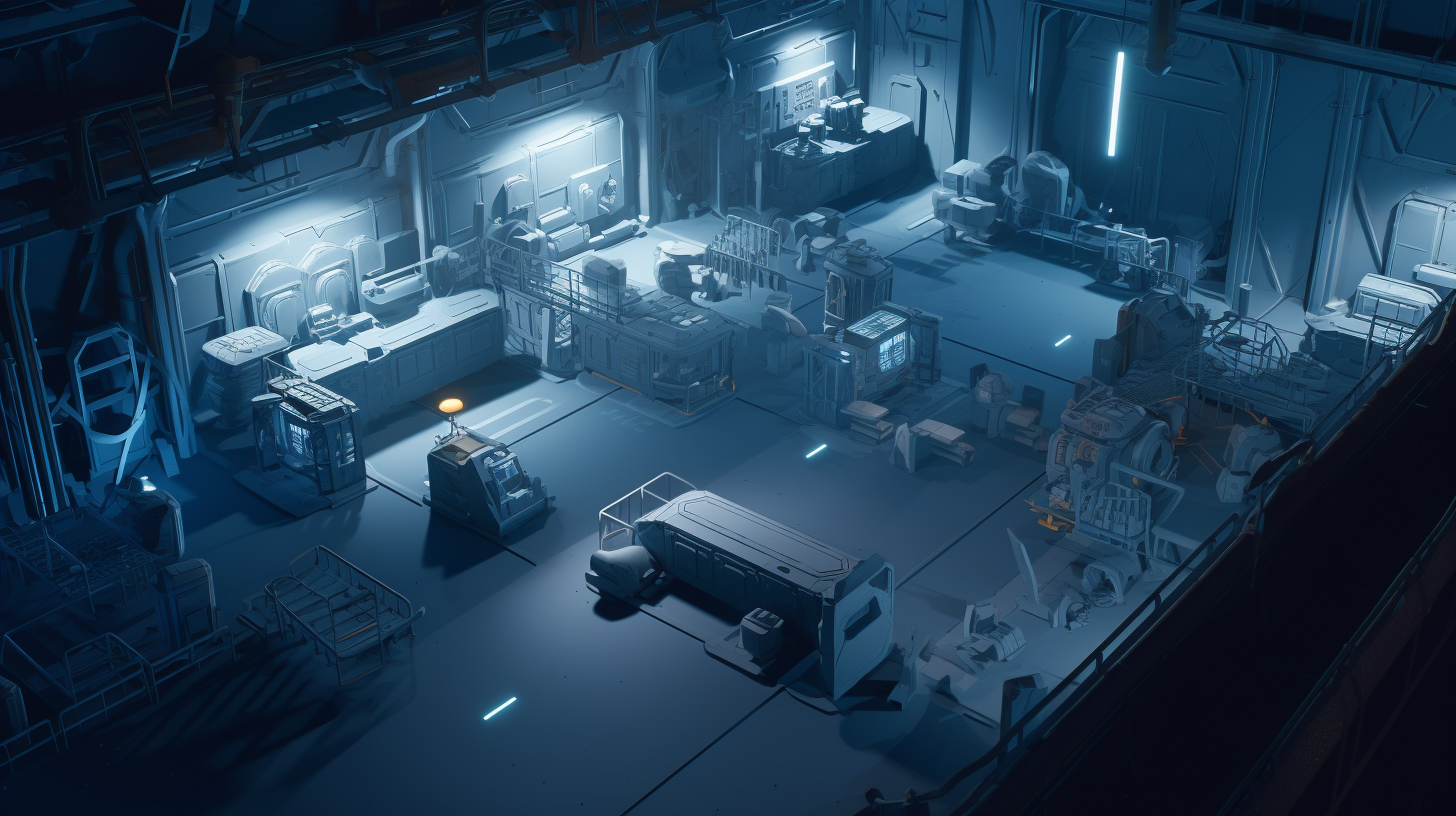 Alien rural warehouse interior concept