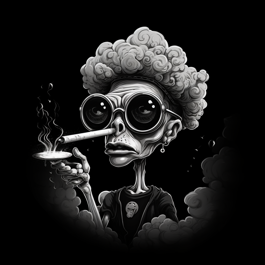 2D alien smoking cigar artwork