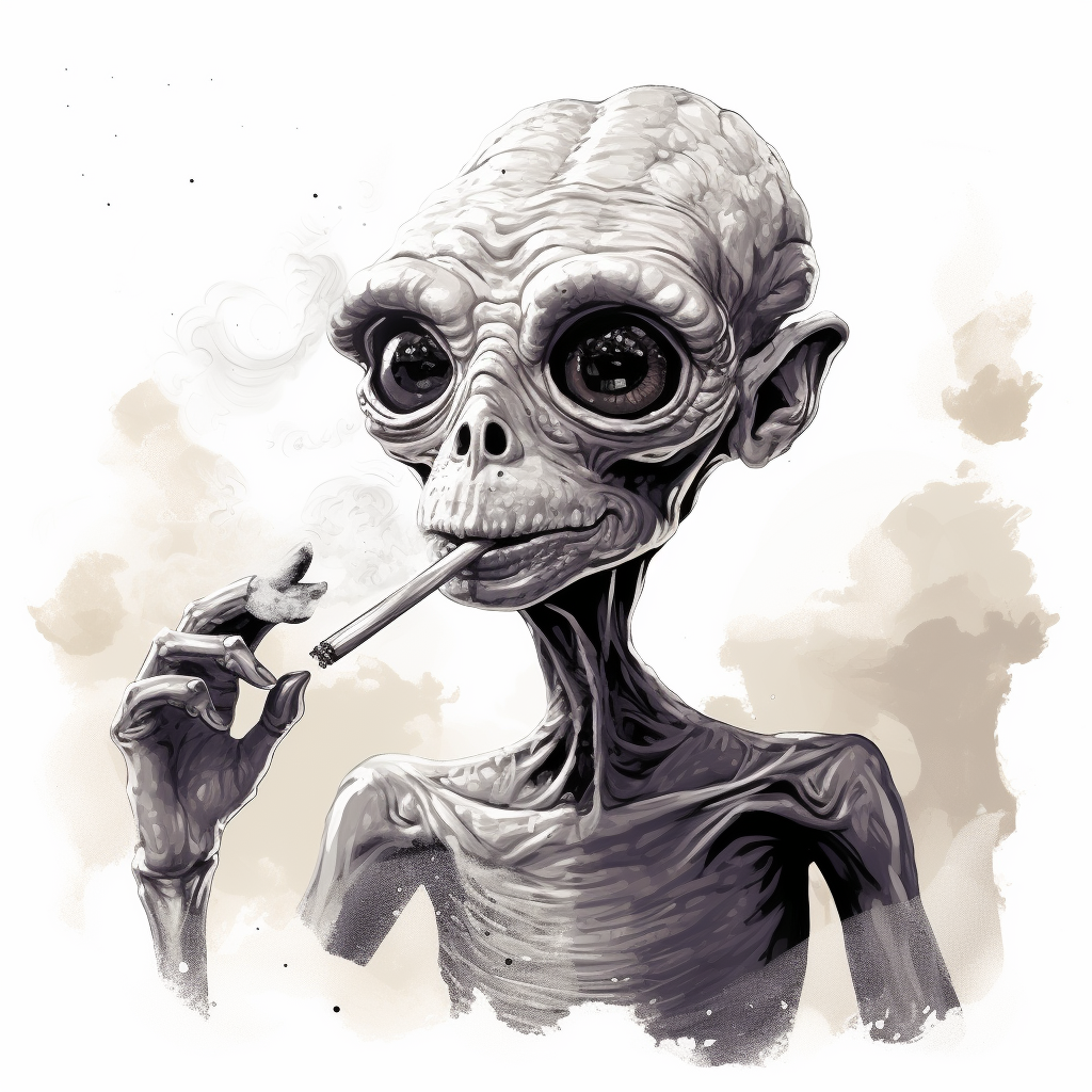 Alien smoking cigar forming 'Abditory'