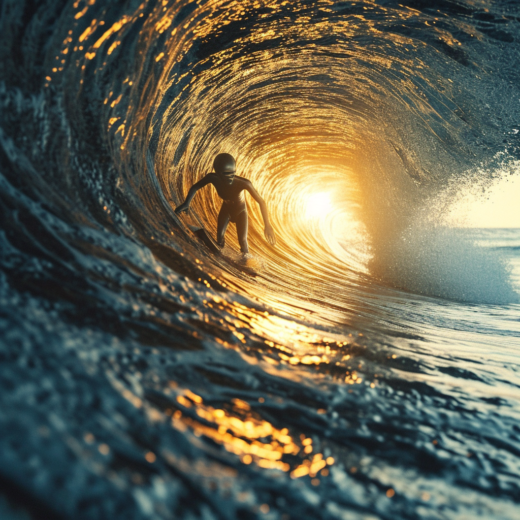 Alien Surfing in Perfect Barrel Wave