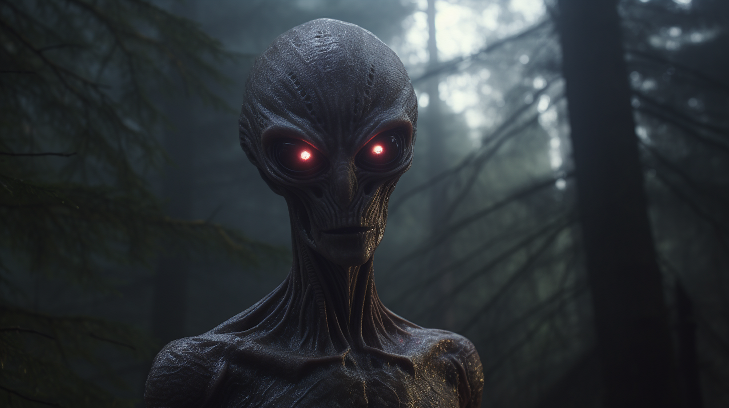 Closeup of alien in woods