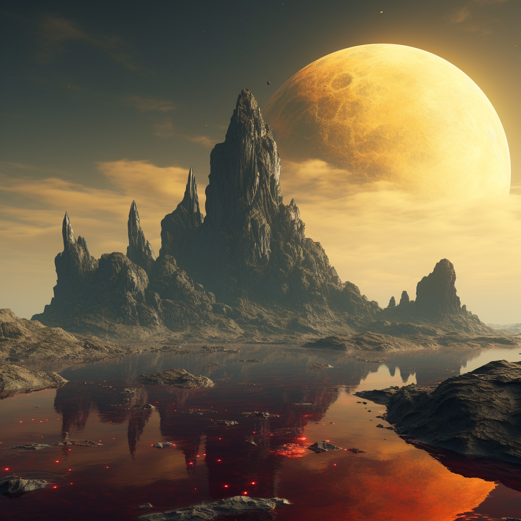 Detailed image of Alien Planet with Yellow Sky and Red Trees