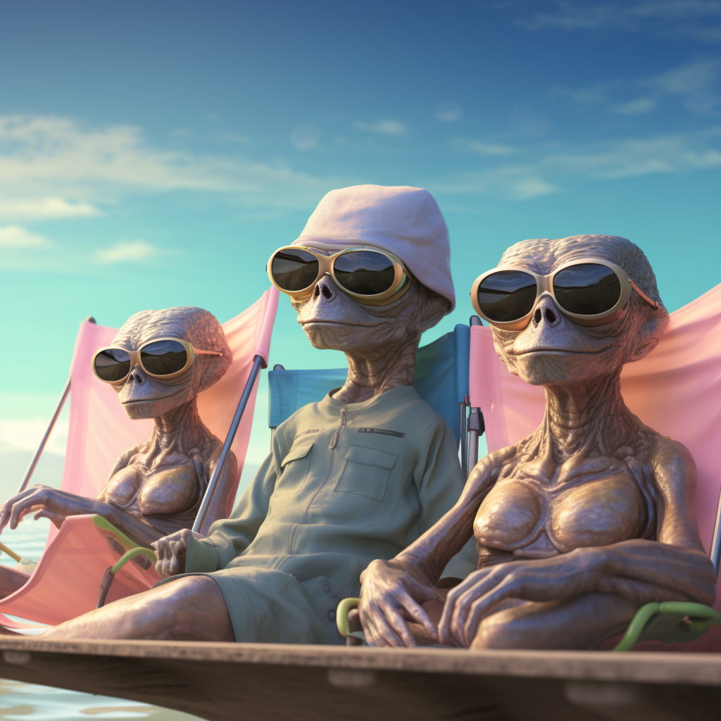 Aliens enjoying a serene underwater scene