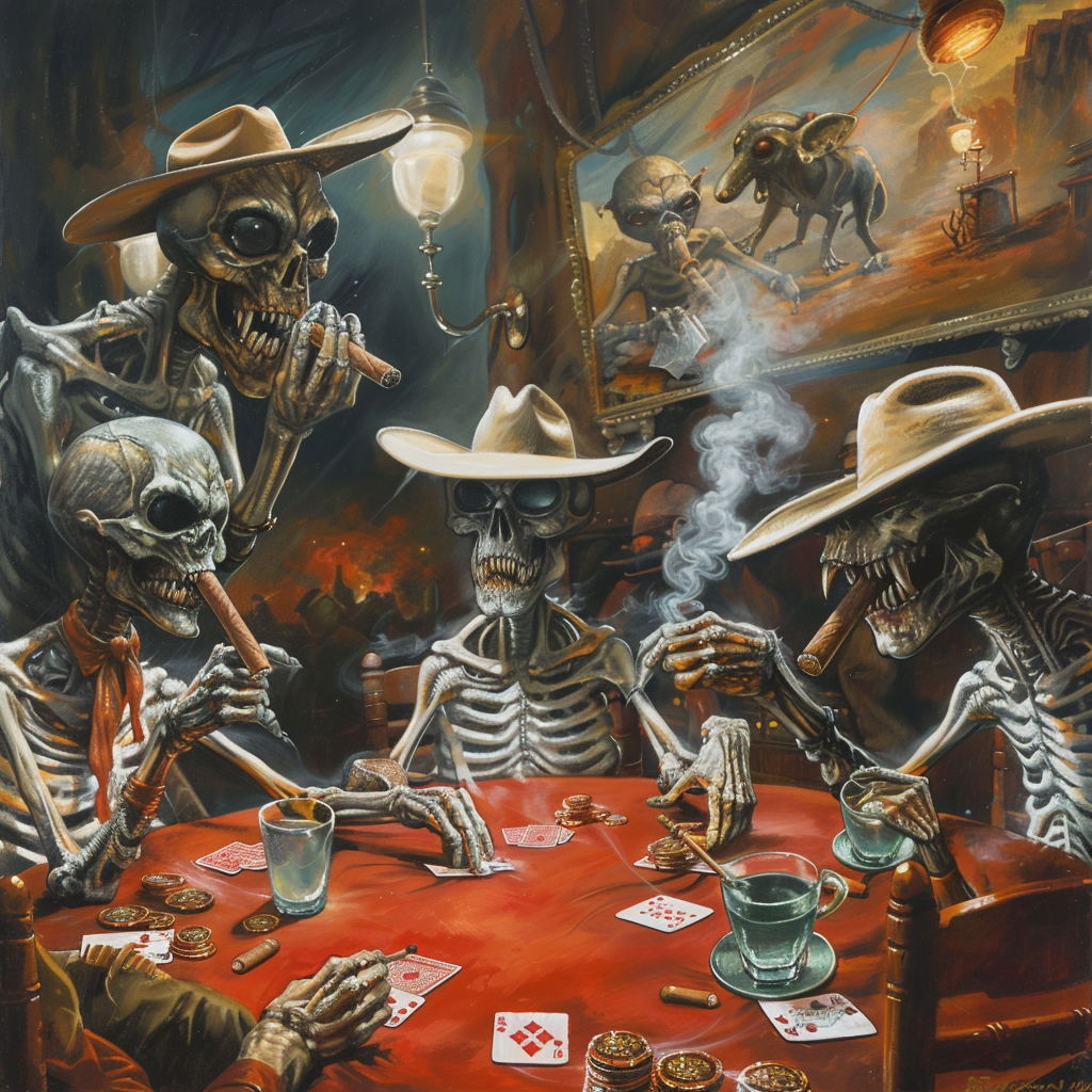 Aliens playing poker cowboy hats