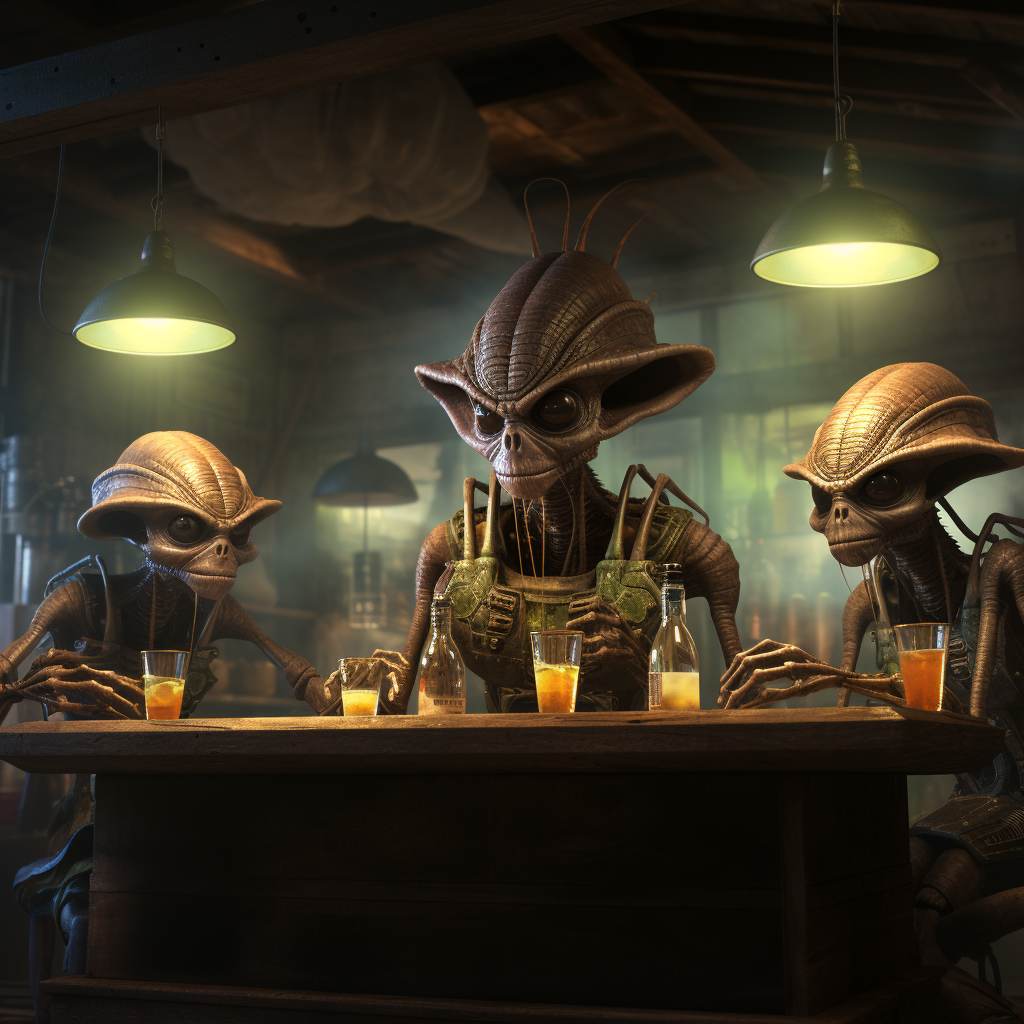 Aliens enjoying a drink at the bar